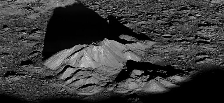Steep peaks inside a lunar crater photographed by NASA's Lunar Reconnaissance Orbiter