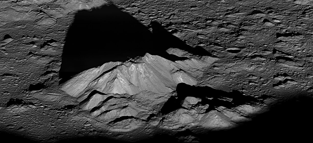 Steep peaks inside a lunar crater photographed by NASA's Lunar Reconnaissance Orbiter